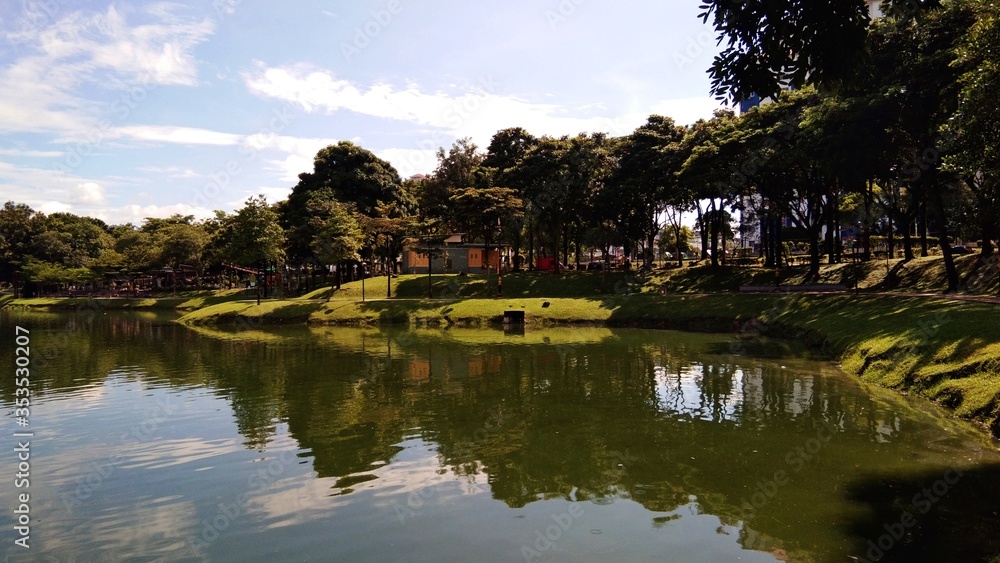 Kuala Lumpur, Malaysia- 30 December 2019; view of Ampang Hilir Lake Garden located at Desa Pahlawan, Kuala Lumpur