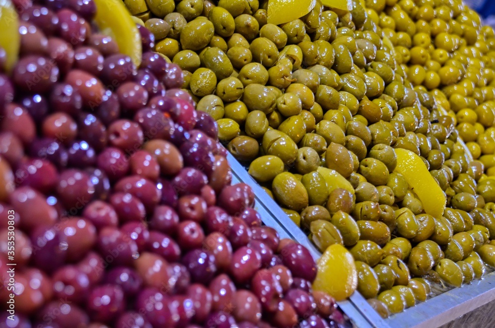 Traditional olives market at Marrakech Medina