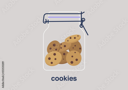 Photographie A cookie jar, homemade desset, chocolate chip cookies