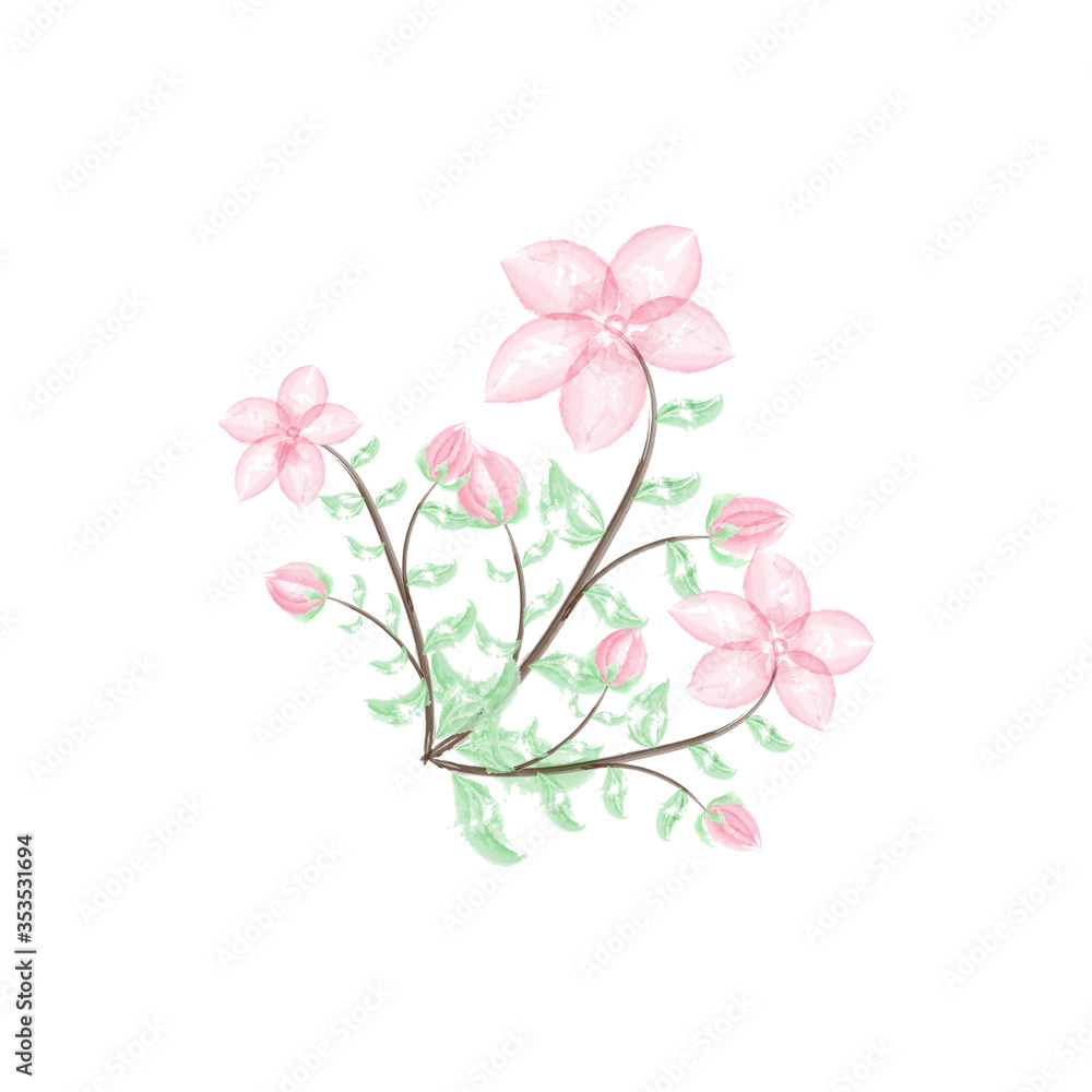 Beauty pink blossom flower watercolor