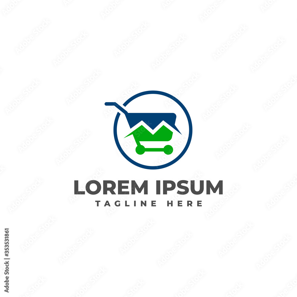 Shopping Trolley with Letter M Logo Vector Icon Illustration Shopping Trolley with Letter M Logo Vector Icon Illustration