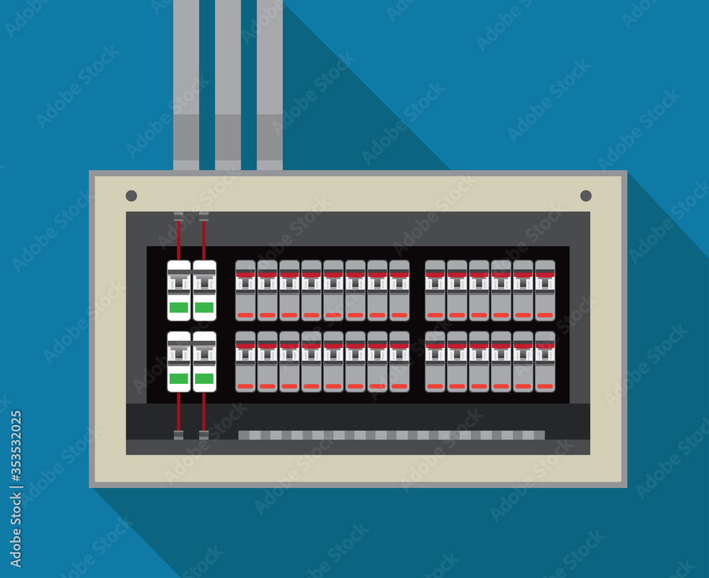 electrical panel, switch on off,Breakers vector flat, Circuit breakers electrical panel, switch on off,Breakers vector flat, Circuit breakers