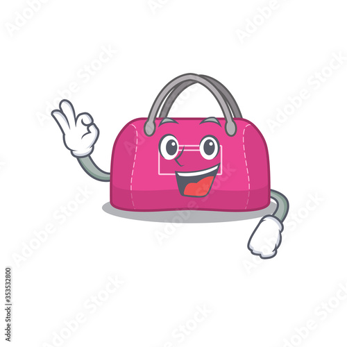 Woman sport bag mascot design style showing Okay gesture finger