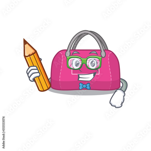 A clever student woman sport bag cartoon character study at home