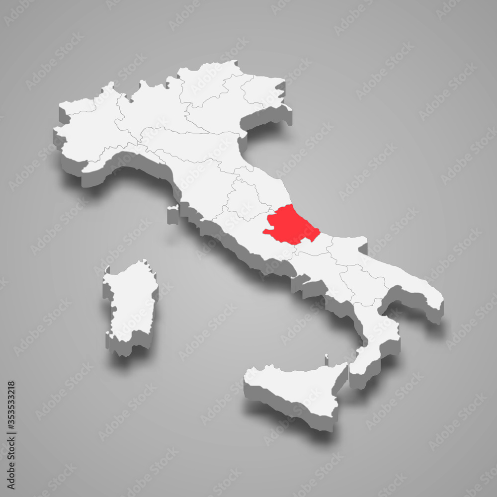 Abruzzo region location within Italy 3d map Template for your design