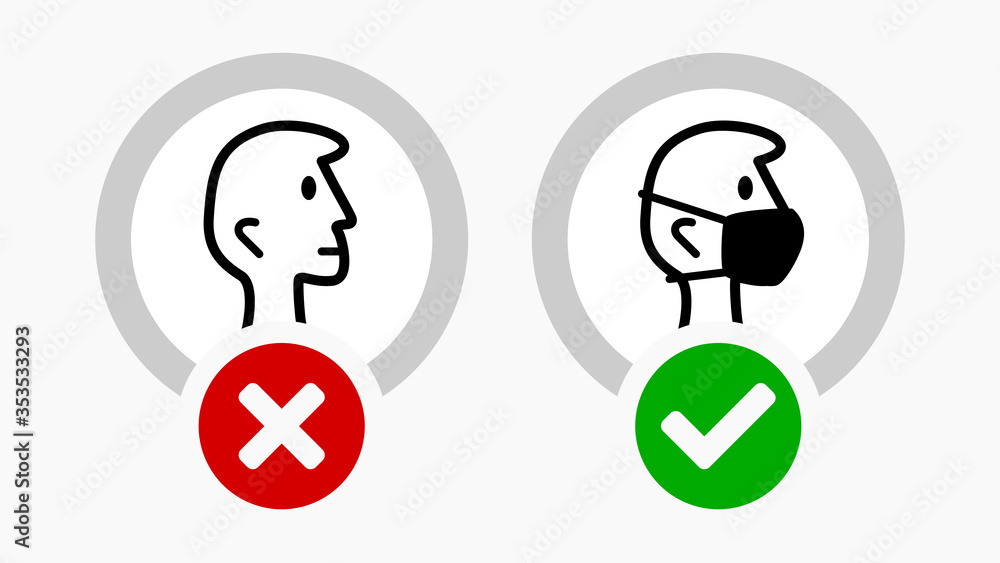 Wear a Face Mask or No Face Mask No Entry Instruction Sign. Vector Image. Wear a Face Mask or No Face Mask No Entry Instruction Sign. Vector Image.