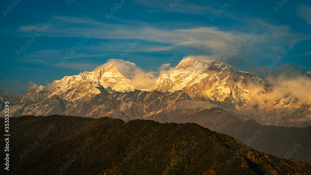 Alpen glow on Lamjung Himal in Annapurna mountain range, visible from Ghalegaun, Lamjung in Nepal. Alpen glow on Lamjung Himal in Annapurna mountain range, visible from Ghalegaun, Lamjung in Nepal.