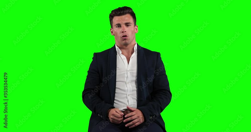 Animation of a Caucasian man in suit talking in a green background Animation of a Caucasian man in suit talking in a green background