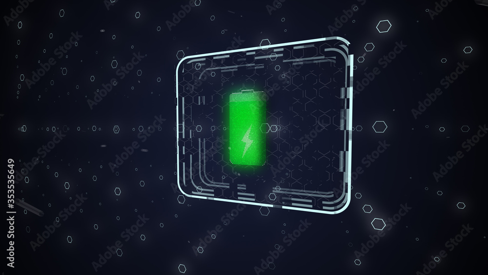 Charged battery on a dark blue background. Charged battery on a dark blue background.