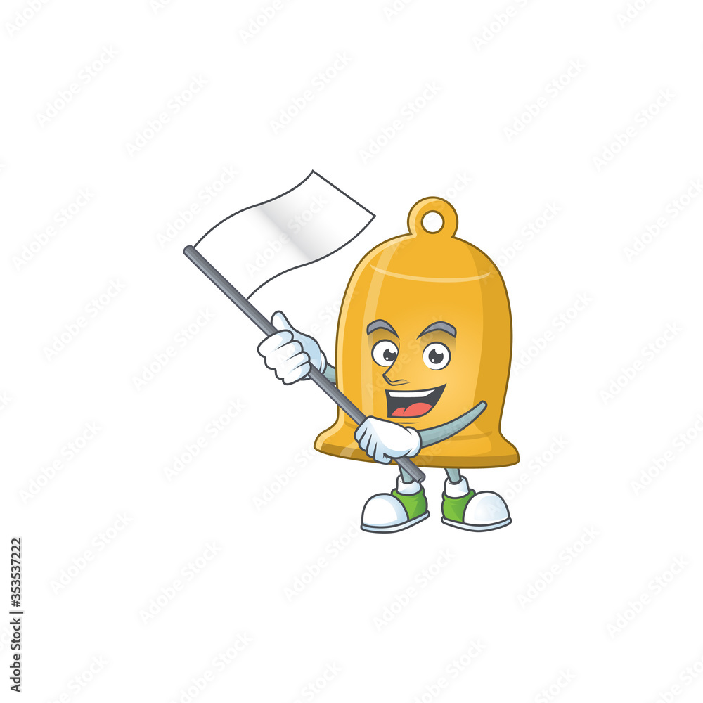 Φωτογραφία Cute caricature character of bell with a white flag