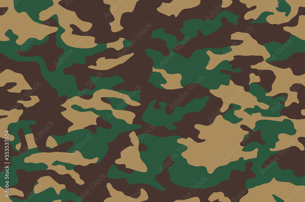 Fototapeta premium Camouflage pattern background, camo seamless vector illustration. Classic military clothing style.