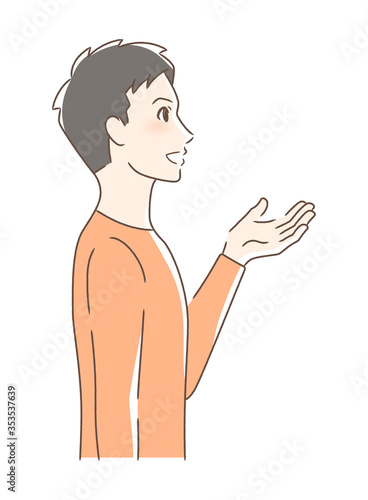 笑顔で手を差し出す男性の横顔