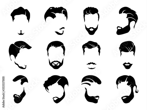 Men hairstyles and haircut with beard vector illustration.