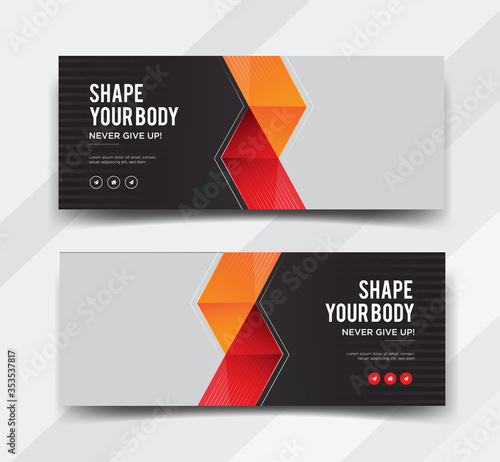 Fitness, gym web banner template. Promotional banner for social media post 