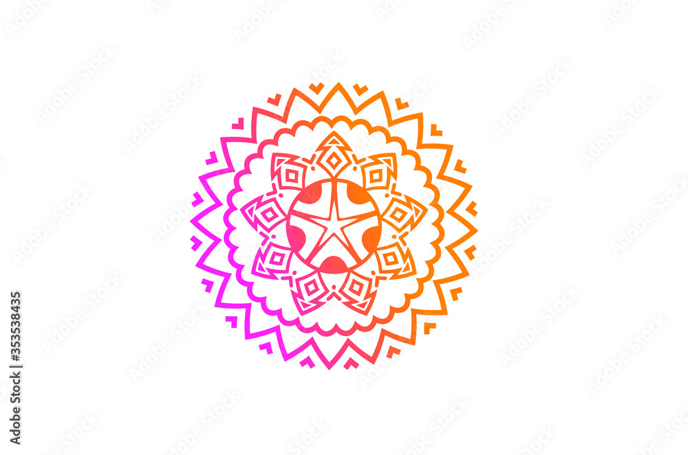 Round gradient mandala on white background, Vector boho mandala in orange and pink colors. Mandala with floral patterns.
Round gradient mandala on white background, Vector boho mandala in orange and pink colors. Mandala with floral patterns.