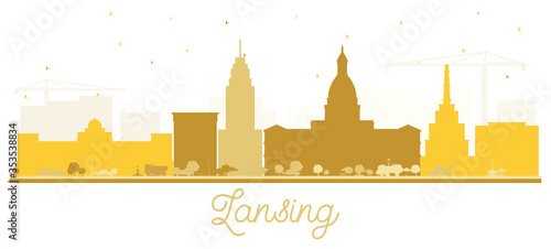 Lansing Michigan City Skyline Silhouette with Golden Buildings Isolated on White.