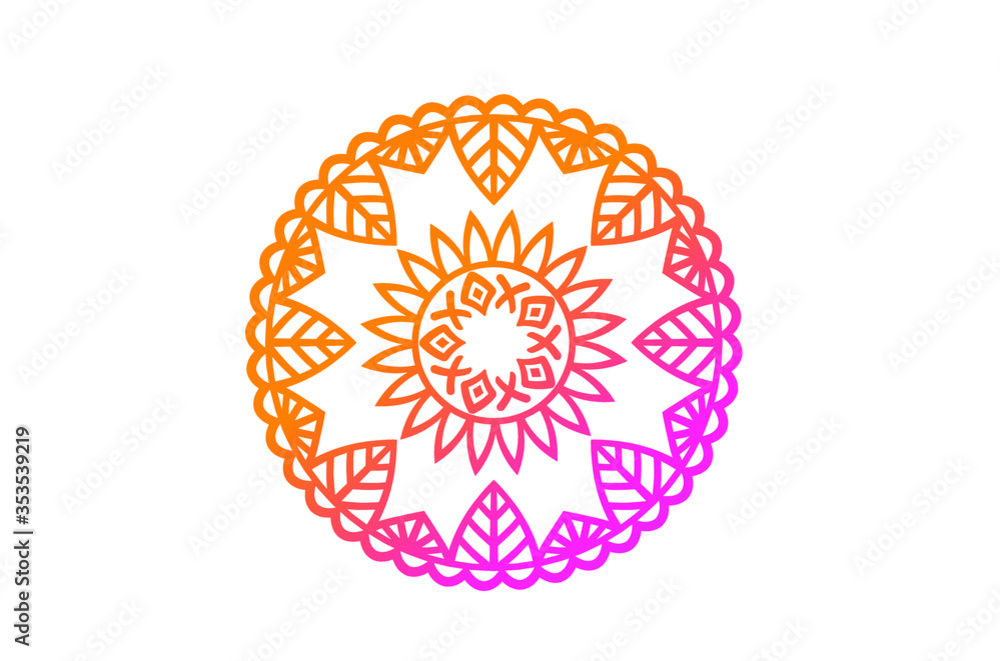 Round gradient mandala on white background, Vector boho mandala in orange and pink colors. Mandala with floral patterns.
Round gradient mandala on white background, Vector boho mandala in orange and pink colors. Mandala with floral patterns.