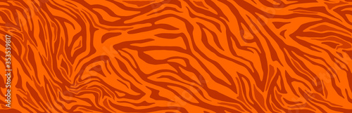 Animal skin print, seamless texture. Tiger fur, orange stripes pattern. Safari repeating background. Vector