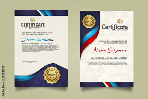 set vertical modern certificate template with flow lines ornament and texture pattern background.