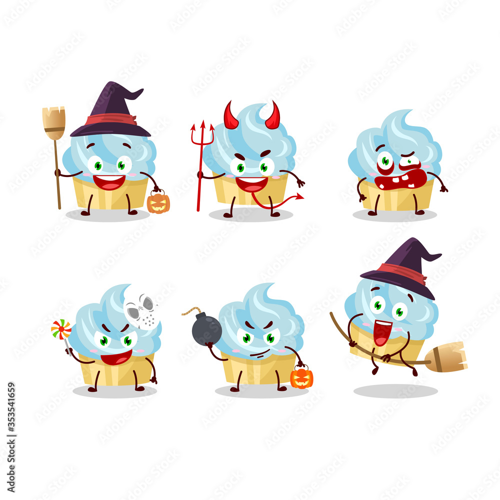 Naklejka premium Halloween expression emoticons with cartoon character of vanilla cake