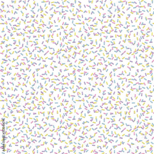 small pink purple blue and yellow sprinkles seamless pattern on a white background 