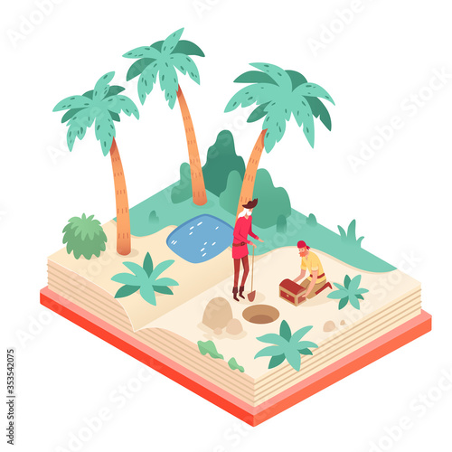 Adventure pop-up book isolated set on white space