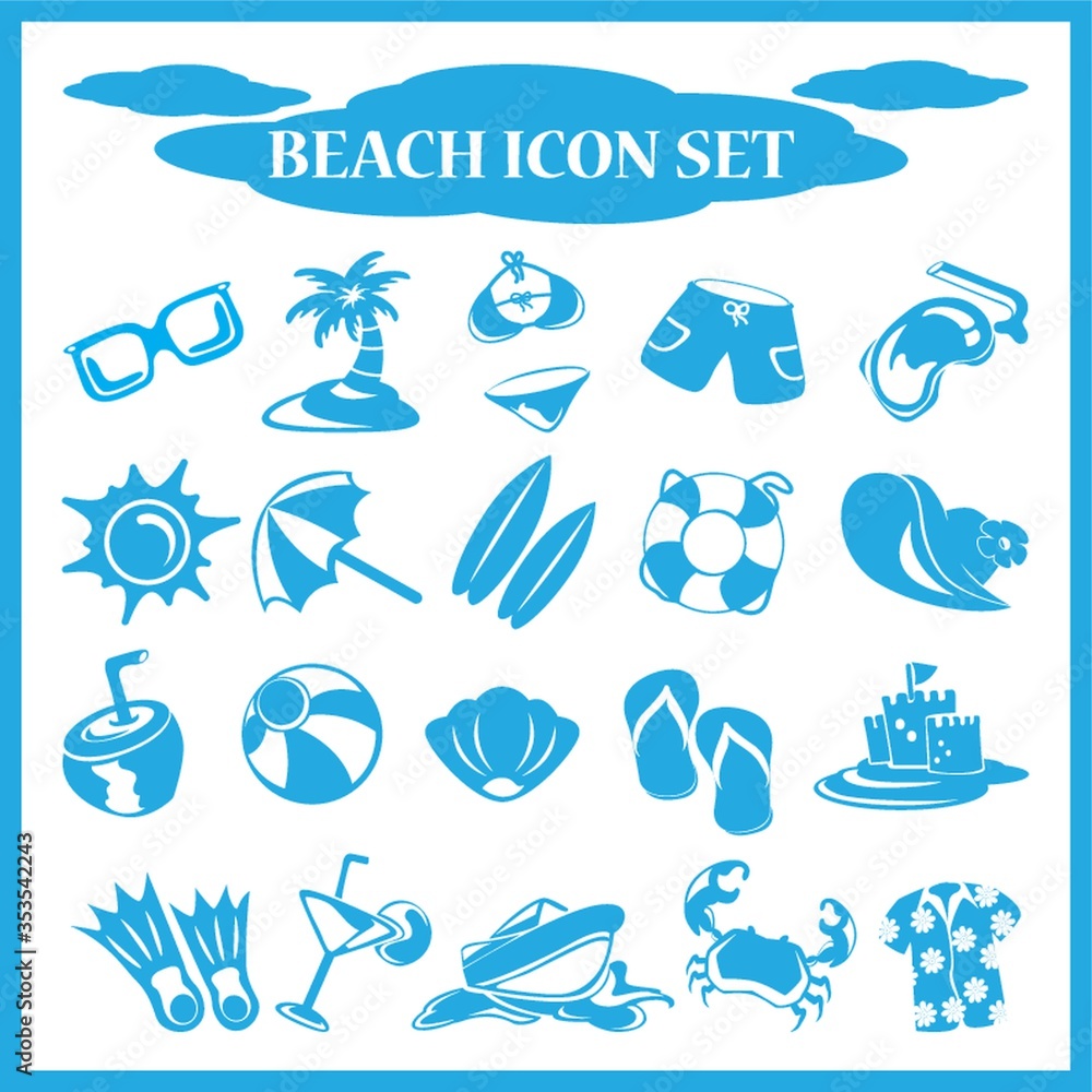 Collection of beach icons Collection of beach icons