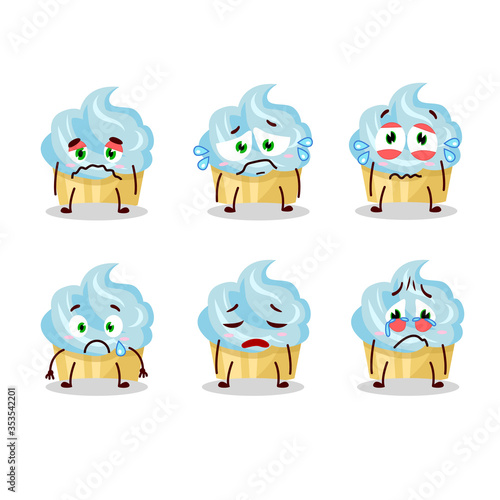Vanilla cake cartoon character with sad expression