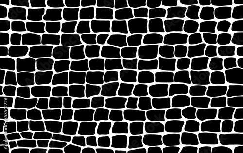 Crocodile skin pattern. Black viper, drawing on the snake skin. Reptile surface monochrome croc leather texture. Animal background for printing. Vector wallpaper