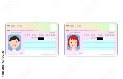 男性と女性の顔写真付きマイナンバーカードの表面のイラスト