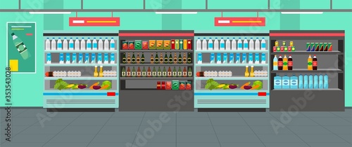 Goods on shelf in supermarket vector illustration