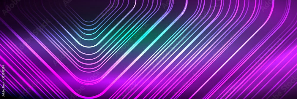 Shiny neon lines, stripes and waves, technology abstract background. Trendy abstract layout template for business or technology presentation, internet poster or web brochure cover, wallpaper Shiny neon lines, stripes and waves, technology abstract background. Trendy abstract layout template for business or technology presentation, internet poster or web brochure cover, wallpaper