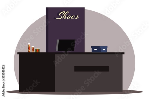 Vector flat illustration of interior design of shoe store background