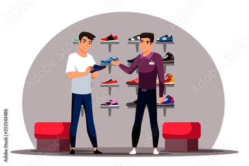 Vector character illustration of shoe store scene