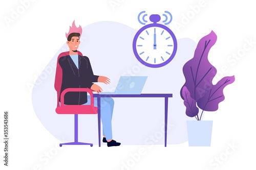 Inefficient time management concept. People unable to organize their tasks. Deadline scenes. Vector isolated illustration.