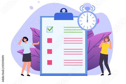 Inefficient time management concept. People unable to organize their tasks. Deadline scenes. Vector isolated illustration.