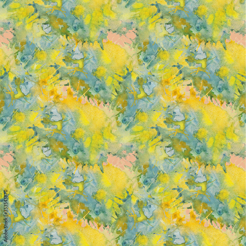 Watercolor seamless pattern from yellow-green abstract blots © tinkerfrost