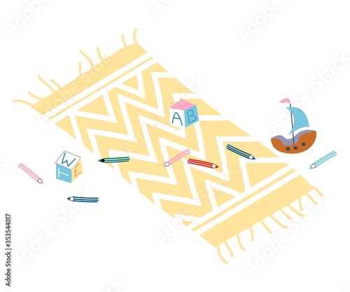 Toy, pencil on carpet vector isolated on white