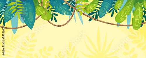 Nature banner panorama with plants and lianas. Vector illustration with separate layers.