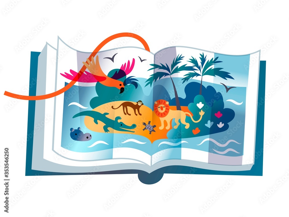 Obraz premium Children's book on african flora and fauna, savannah animals in Africa
