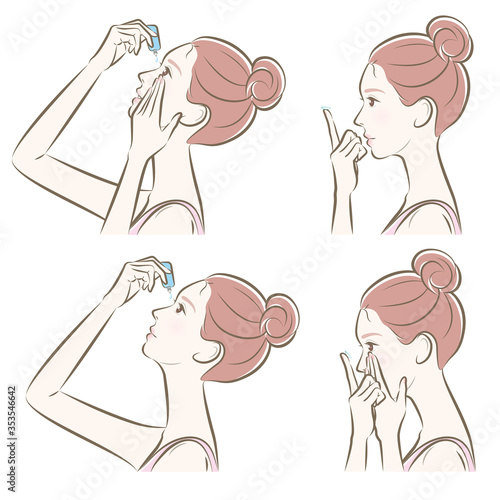 眼をケアしている女性のイラスト