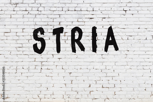 фотографія Word stria painted on white brick wall
