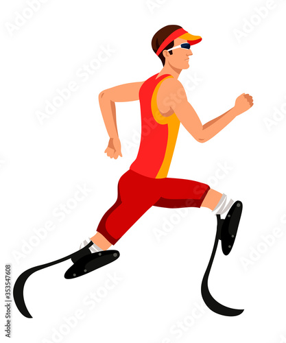 Athlete with prosthetic legs run marathon, Paralympics game