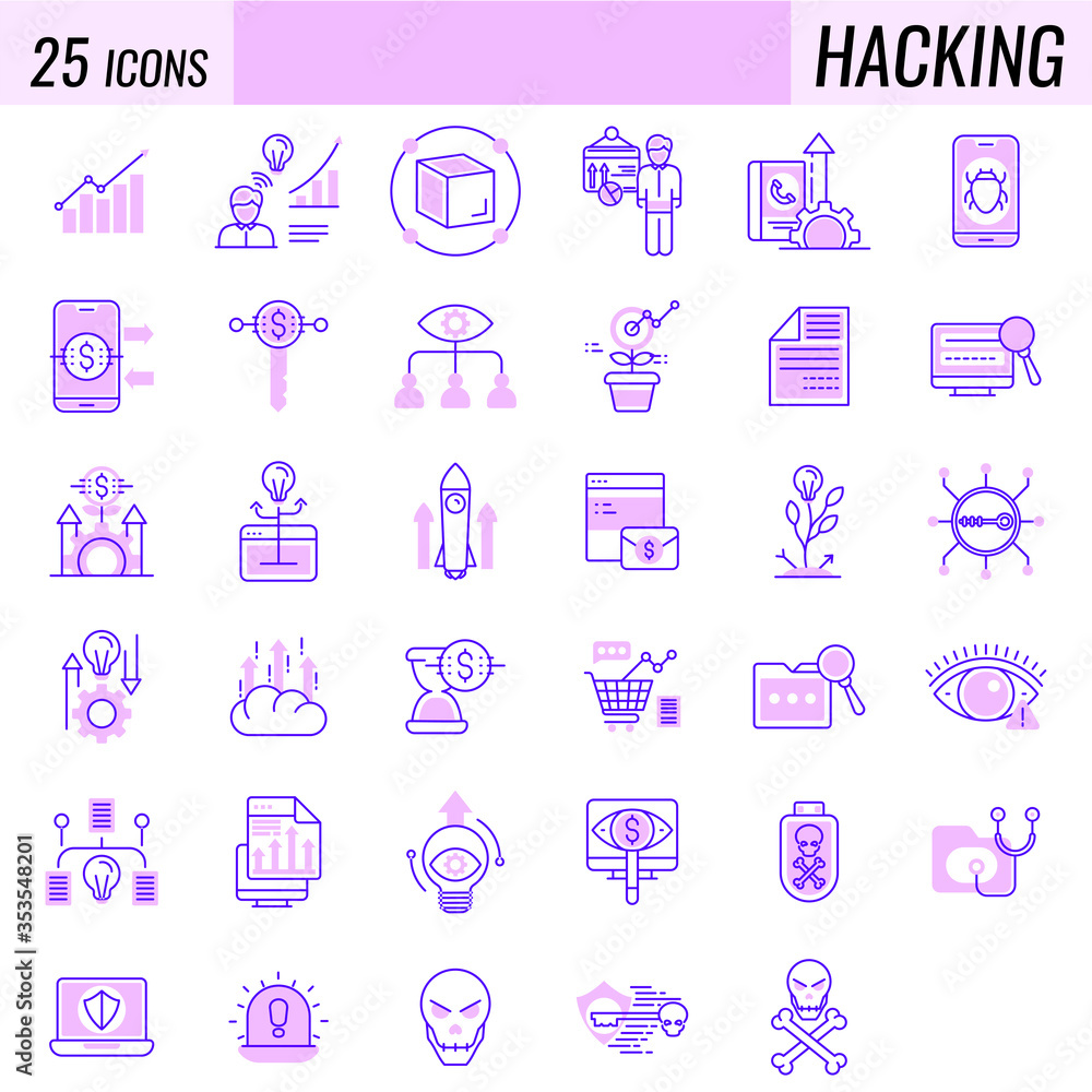 Collection of Hacking Icon in Pink and Blue color. Collection of Hacking Icon in Pink and Blue color.