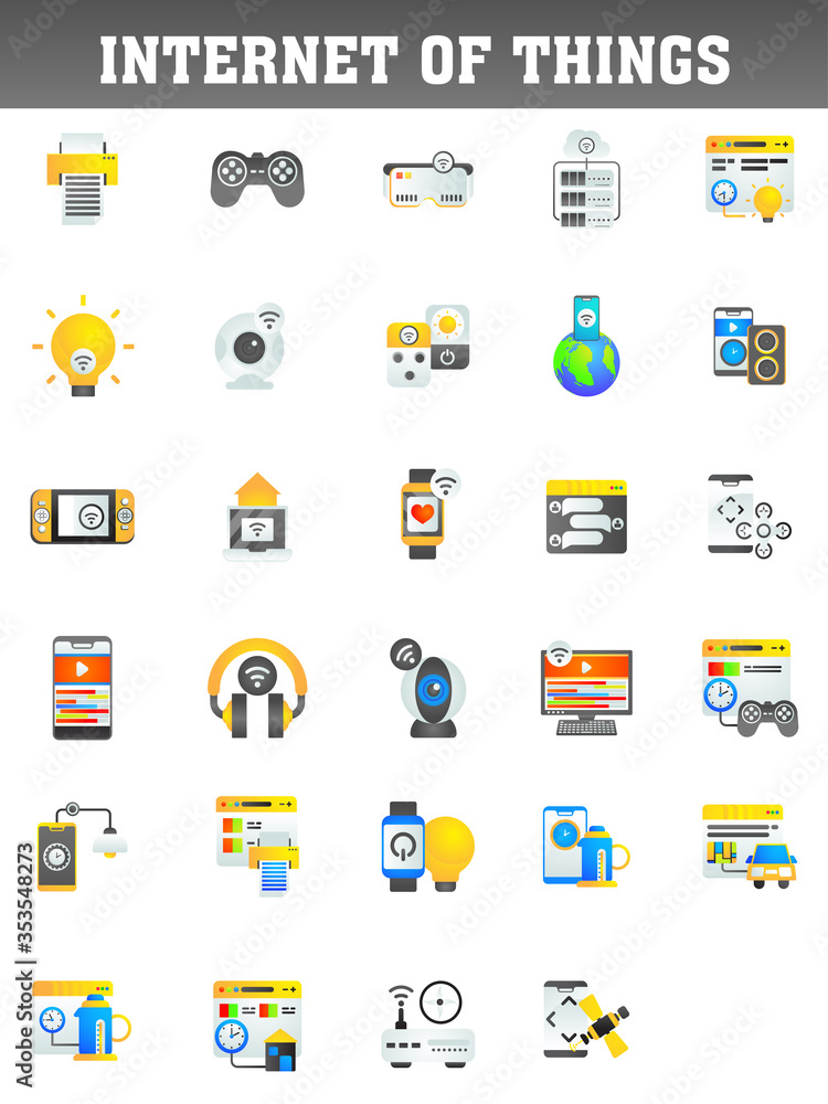 Flat style colorful Internet of Things (IOT) icon set.