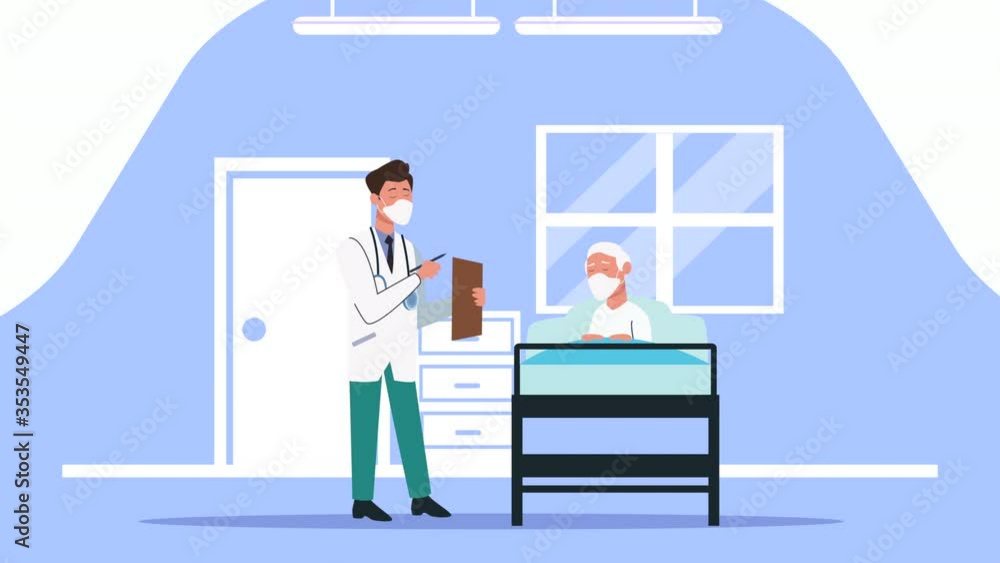 old man in bed with doctor stay at home for covid19 prevention method old man in bed with doctor stay at home for covid19 prevention method