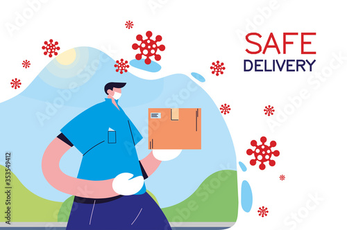 domiciliary man carrying safe packages in the city