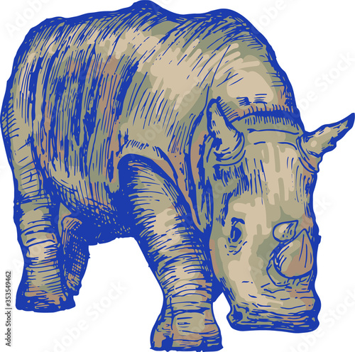 Hand drawn rhino, isolated on white, vector illustration photo