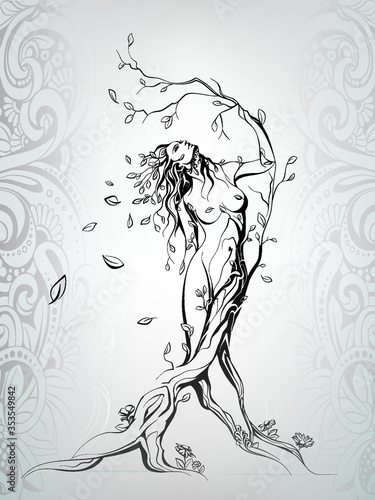 Silhouette of girl from branches