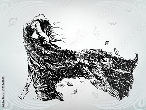 Silhouette of girl in the evening dress